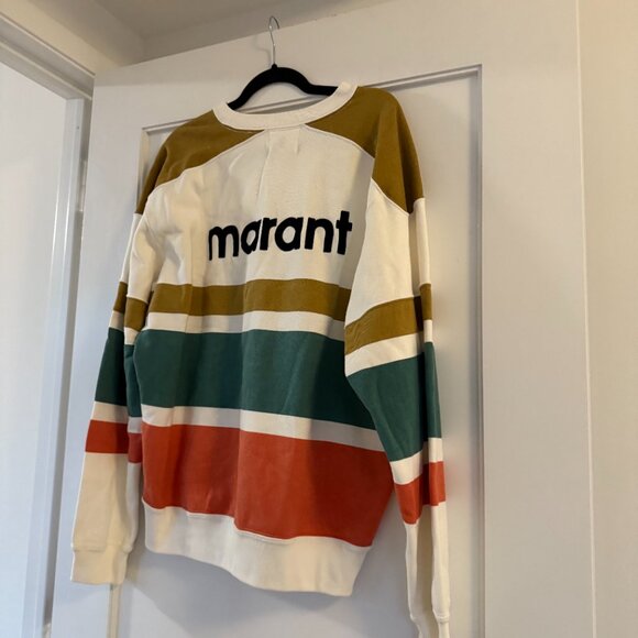 NWT Isabel Marant Meyoan Pullover Sweatshirt Crewneck Striped In Khaki Sz Medium - Picture 7 of 8